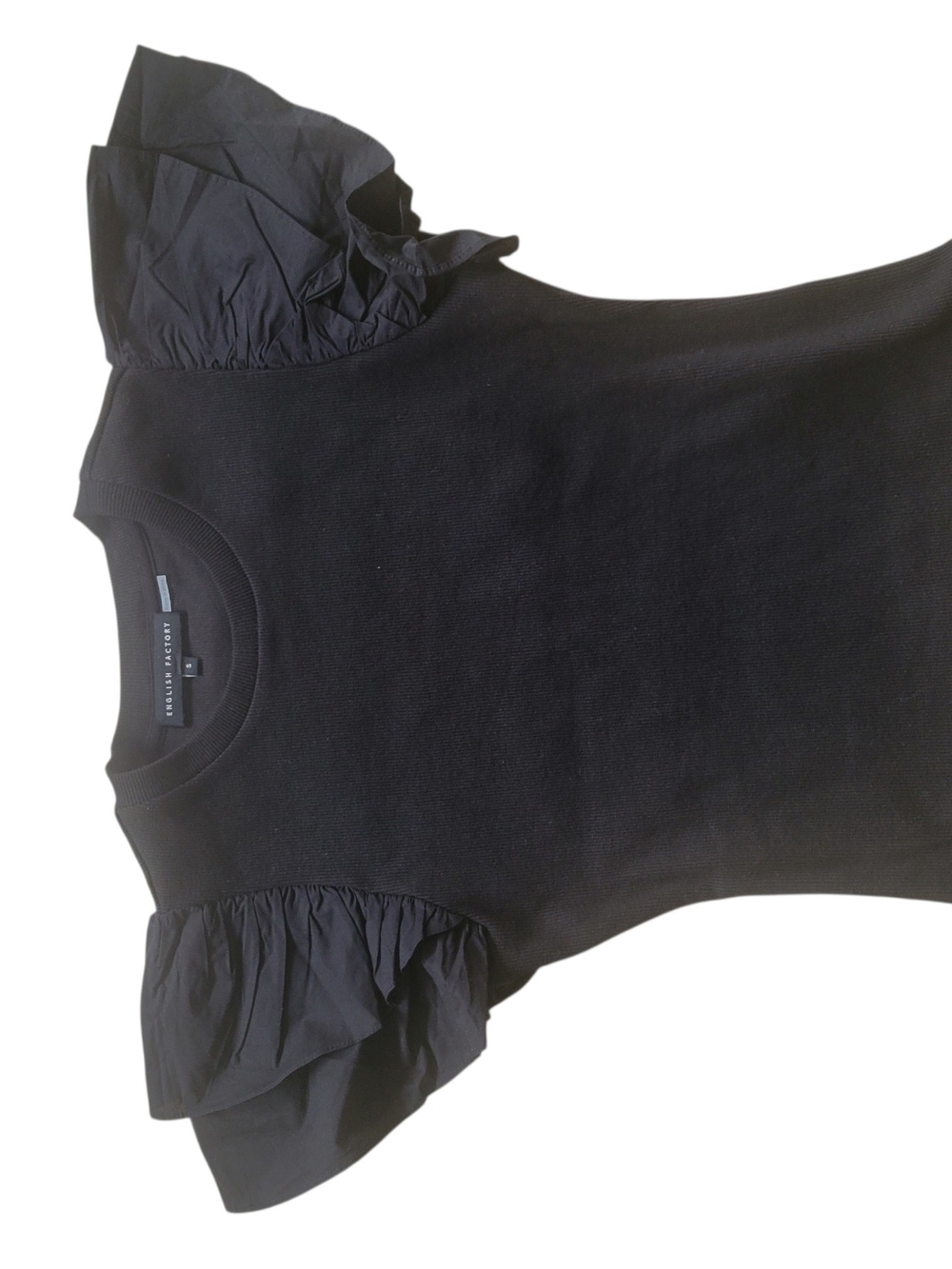 English Factory Black Ruffle Sleeve Knit Tee